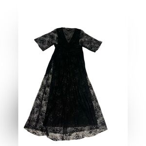 Maje Raffinee Lace Maxi Dress French Sz 1 US Sz S Holiday Party Goth Bridgerton